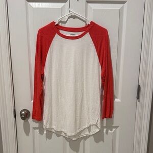 Coral and White Raglan Sleeve Shirt